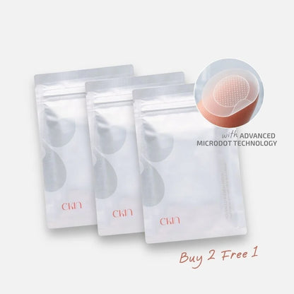Three white packages with a red logo on a light gray background, featuring text about advanced microdot technology and a promotional offer.