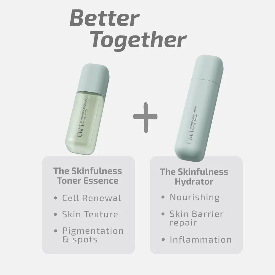 Two skincare products with text describing their benefits on a light gray background.